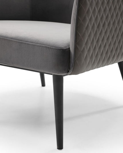 27" Gray Tufted Velvet And Faux Leather and Metal Lounge Chair