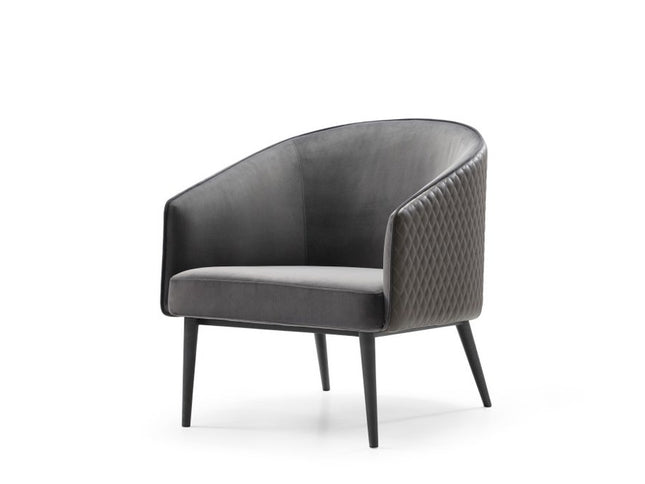 27" Gray Tufted Velvet And Faux Leather and Metal Lounge Chair