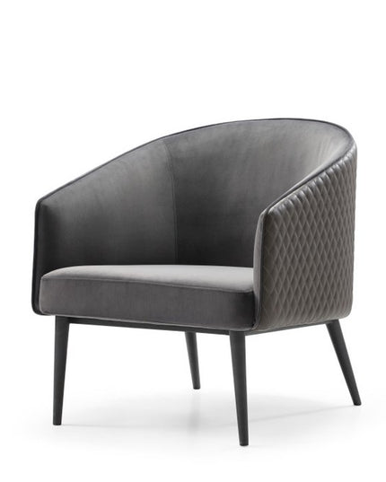 27" Gray Tufted Velvet And Faux Leather and Metal Lounge Chair