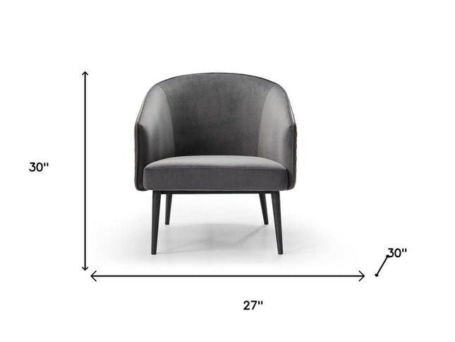27" Gray Tufted Velvet And Faux Leather and Metal Lounge Chair