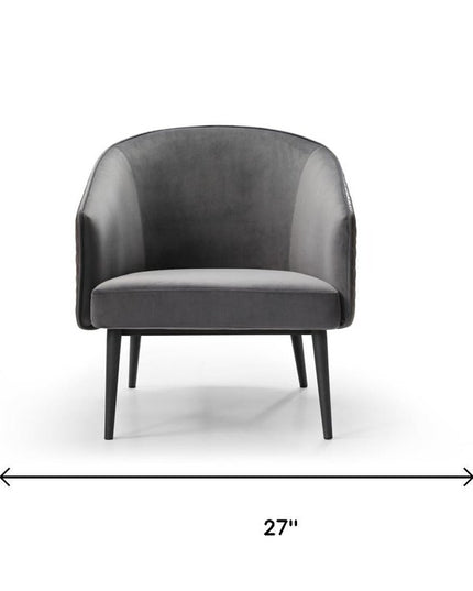 27" Gray Tufted Velvet And Faux Leather and Metal Lounge Chair