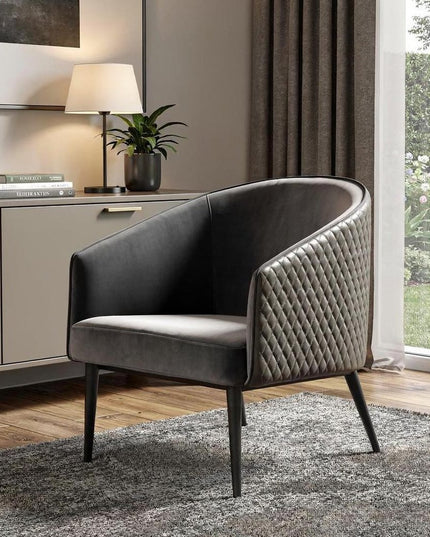 27" Gray Tufted Velvet And Faux Leather and Metal Lounge Chair