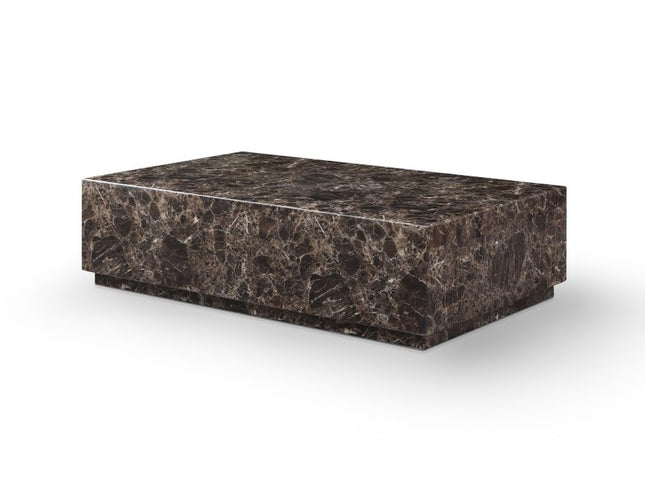 55" Brown Genuine Marble and Marble Pedestal Coffee Table