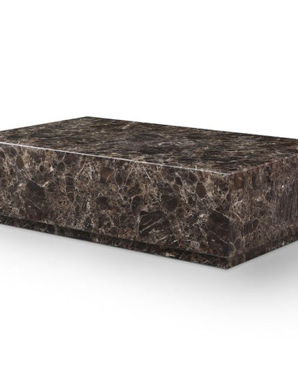 55" Brown Genuine Marble and Marble Pedestal Coffee Table