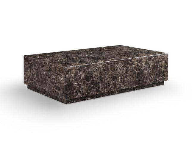 55" Brown Genuine Marble and Marble Pedestal Coffee Table