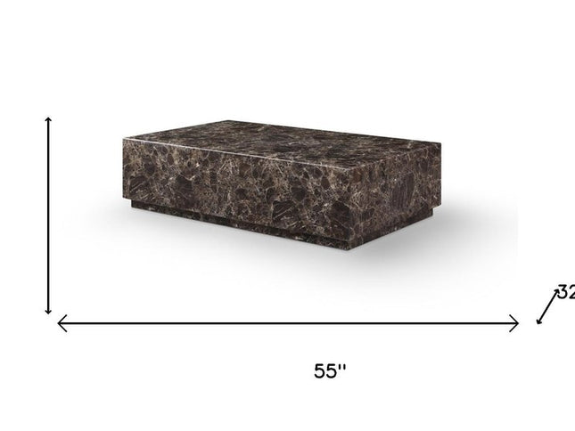 55" Brown Genuine Marble and Marble Pedestal Coffee Table
