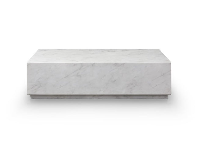 55" White Genuine Marble and Marble Pedestal Coffee Table