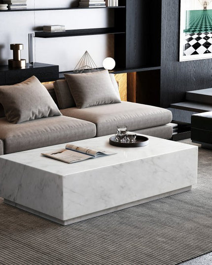 55" White Genuine Marble Block Coffee Table