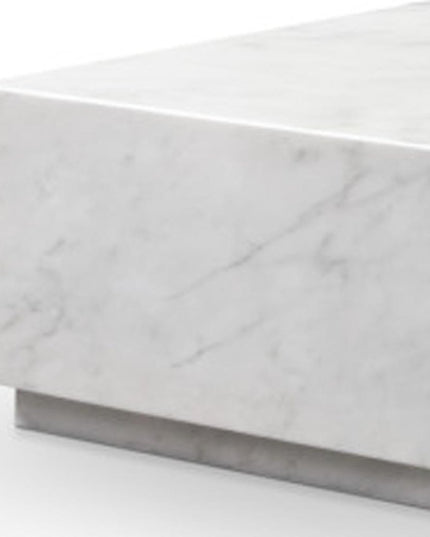 55" White Genuine Marble and Marble Pedestal Coffee Table