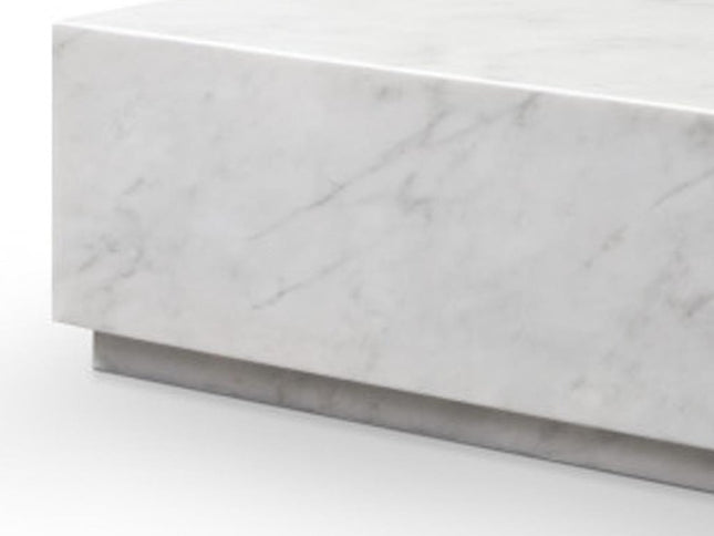 55" White Genuine Marble and Marble Pedestal Coffee Table