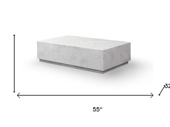 55" White Genuine Marble and Marble Pedestal Coffee Table