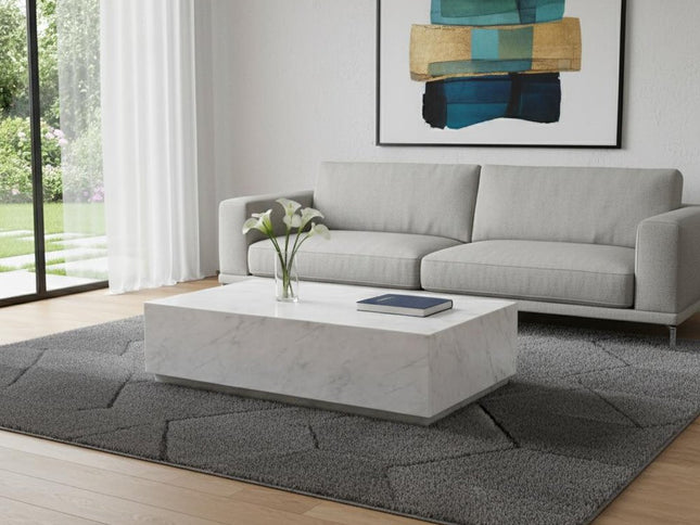 55" White Genuine Marble and Marble Pedestal Coffee Table