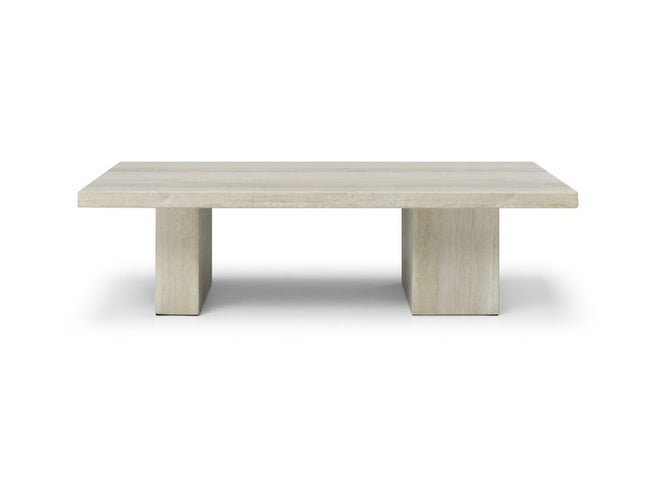 55" Beige Genuine Marble and Marble Double Pedestal Coffee Table