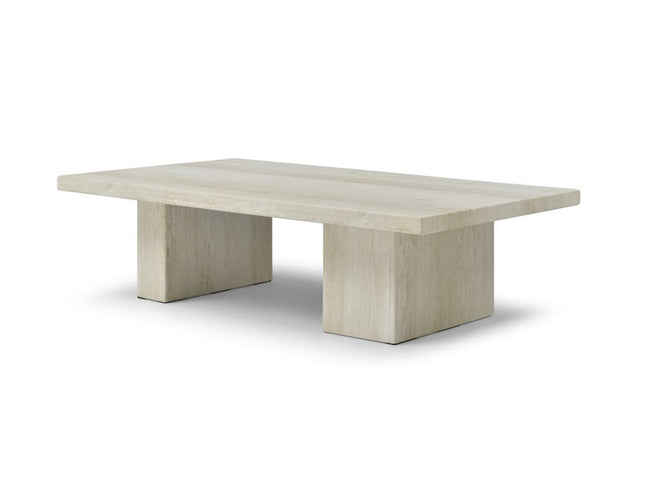 55" Beige Genuine Marble and Marble Double Pedestal Coffee Table