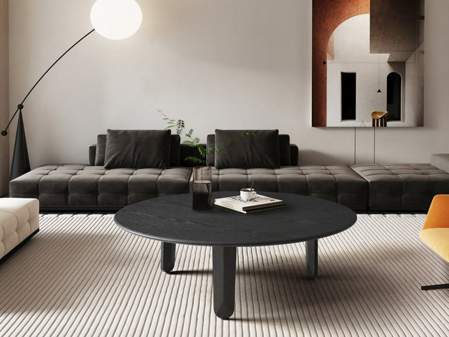 41" Black Solid Wood Round Coffee Table