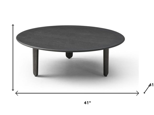 41" Black Solid Wood Round Coffee Table