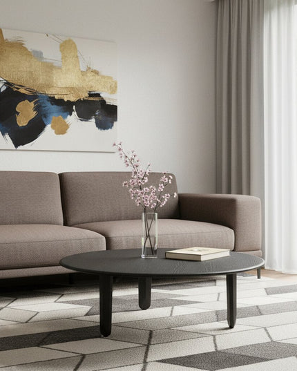 41" Black Solid Wood Round Coffee Table