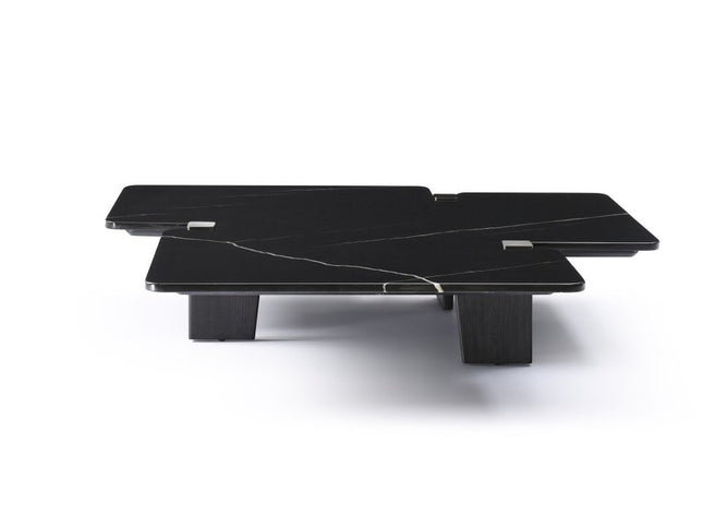 47" Black Genuine Marble and Solid Wood Free Form Coffee Table