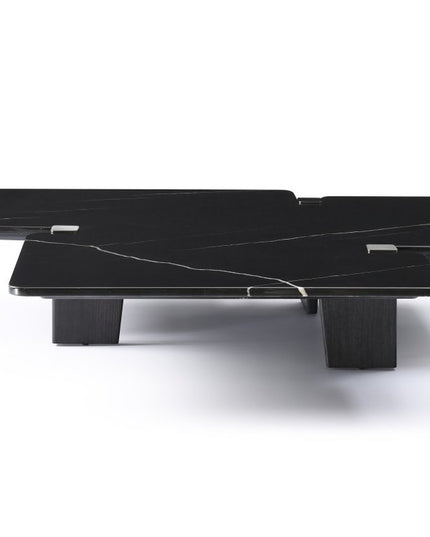 47" Black Genuine Marble and Solid Wood Free Form Coffee Table