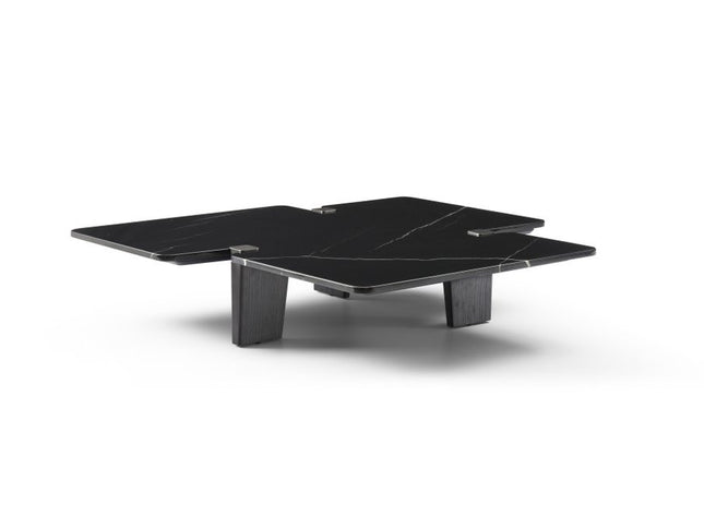 47" Black Genuine Marble and Solid Wood Free Form Coffee Table