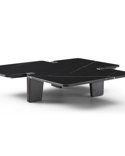 47" Black Genuine Marble and Solid Wood Free Form Coffee Table