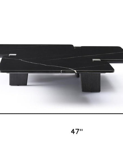 47" Black Genuine Marble and Solid Wood Free Form Coffee Table