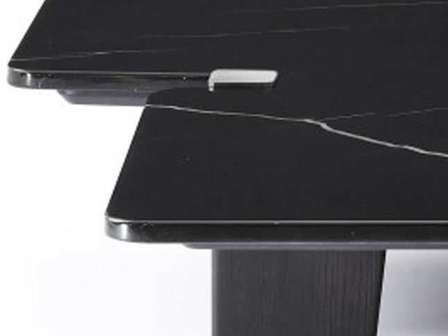 47" Black Genuine Marble and Solid Wood Free Form Coffee Table