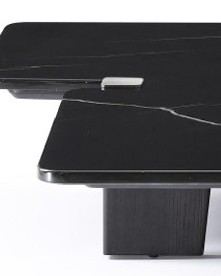 47" Black Genuine Marble and Solid Wood Free Form Coffee Table