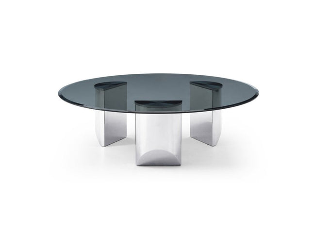 49" Black and Silver Glass and Stainless Steel Round Coffee Table