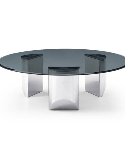 49" Black and Silver Glass and Stainless Steel Round Coffee Table