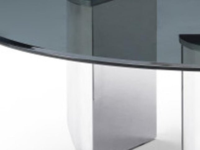 49" Black and Silver Glass and Stainless Steel Round Coffee Table