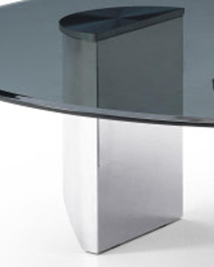 49" Black and Silver Mirrored Glass and Stainless Steel Round Coffee Table