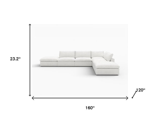 160" White Linen Blend Modular Sofa With Ottoman And Storage