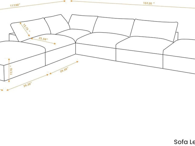 160" White Linen Blend Modular Wood Sofa With Ottoman And Storage