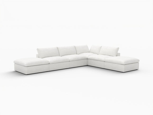 160" White Linen Blend Modular Sofa With Ottoman And Storage