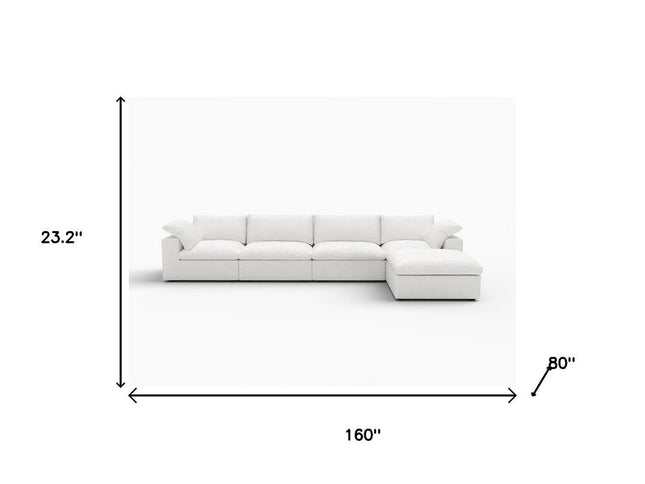 160" White Linen Blend Modular Sofa With Ottoman And Storage