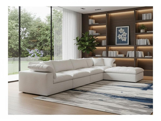 160" White Linen Blend Modular Sofa With Ottoman And Storage