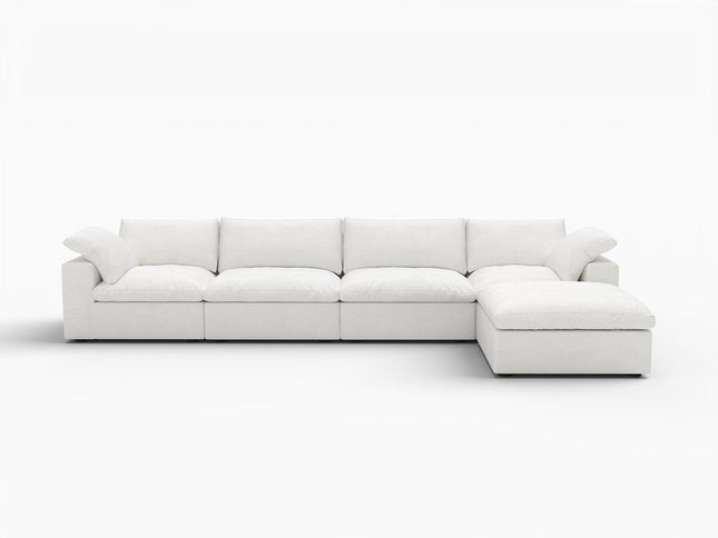 160" White Linen Blend Modular Sofa With Ottoman And Storage
