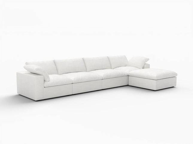 160" White Linen Blend Modular Sofa With Ottoman And Storage