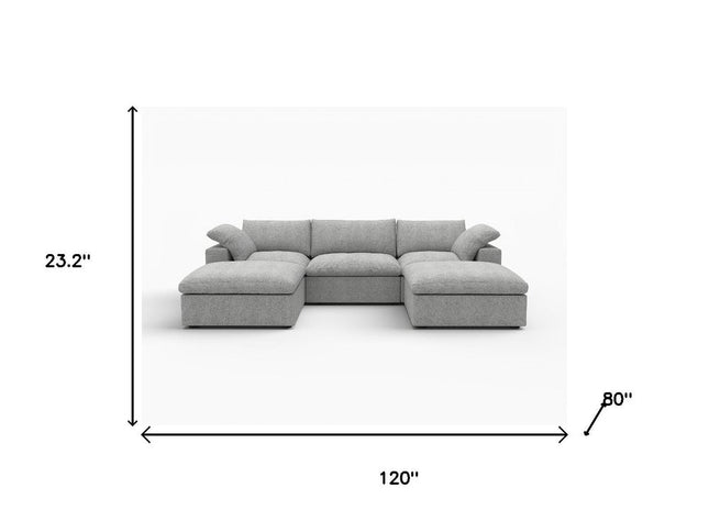 120" Light Gray Linen Blend Modular Sofa With Ottoman And Storage
