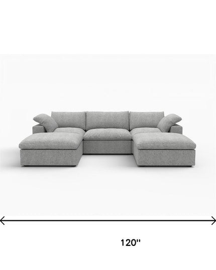 120" Light Gray Linen Blend Modular Wood Sofa With Ottoman And Storage