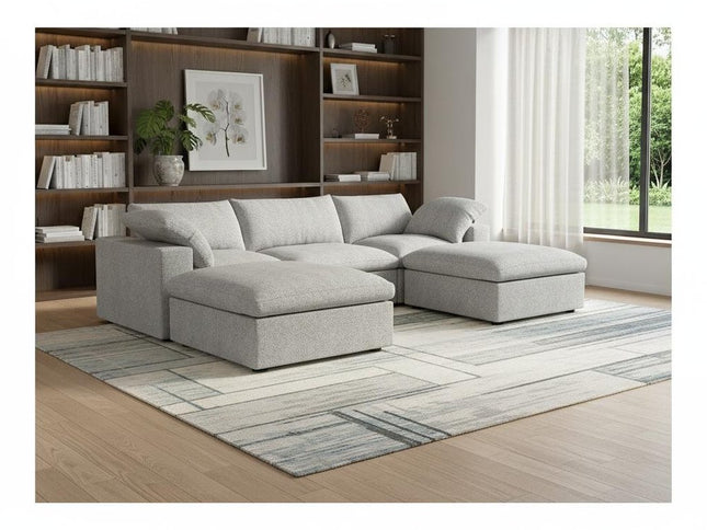120" Light Gray Linen Blend Modular Wood Sofa With Ottoman And Storage