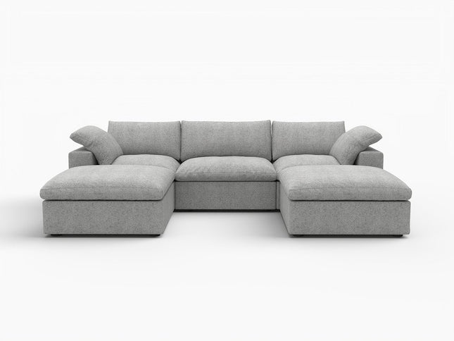 120" Light Gray Linen Blend Modular Wood Sofa With Ottoman And Storage