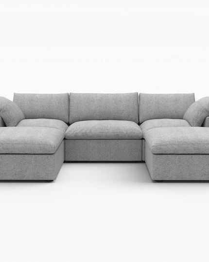 120" Light Gray Linen Blend Modular Wood Sofa With Ottoman And Storage