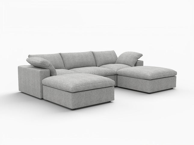 120" Light Gray Linen Blend Modular Sofa With Ottoman And Storage