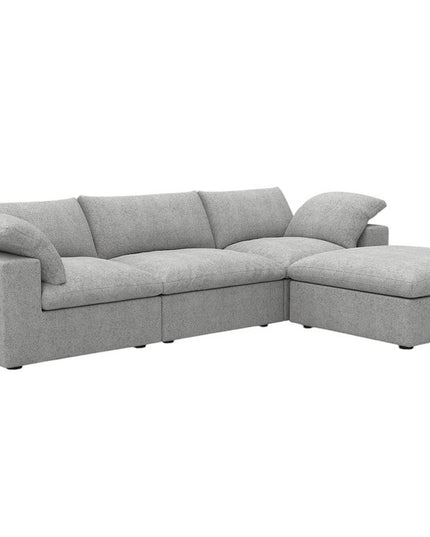 120" Light Gray Linen Blend Modular Sofa With Ottoman And Storage