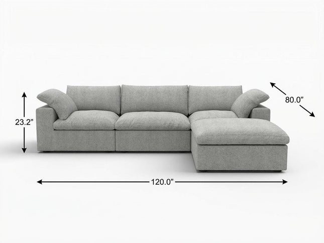 120" Light Gray Linen Blend Modular Wood Sofa With Ottoman And Storage