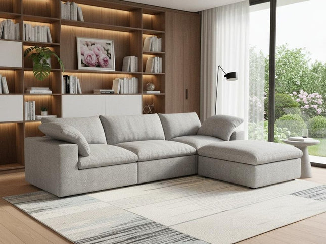 120" Light Gray Linen Blend Modular Sofa With Ottoman And Storage