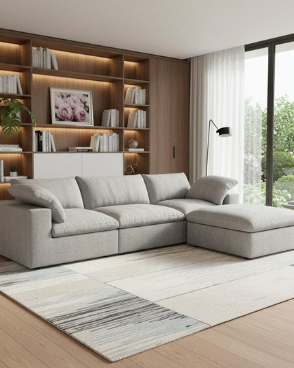 120" Light Gray Linen Blend Modular Sofa With Ottoman And Storage