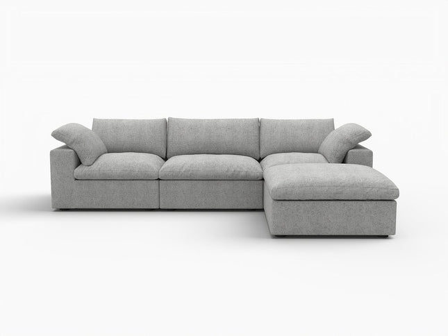 120" Light Gray Linen Blend Modular Sofa With Ottoman And Storage